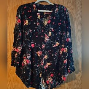 Torrid Black and Pink Floral Button Down Shirt